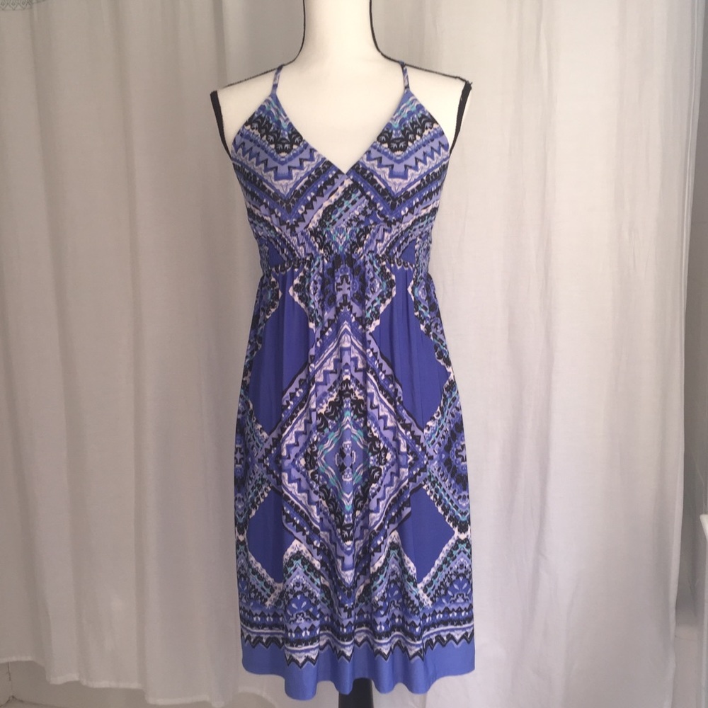 INC Pretty Blue Bandana Print Halter Dress